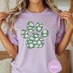 Daisies on Green Dog Paw T-shirt