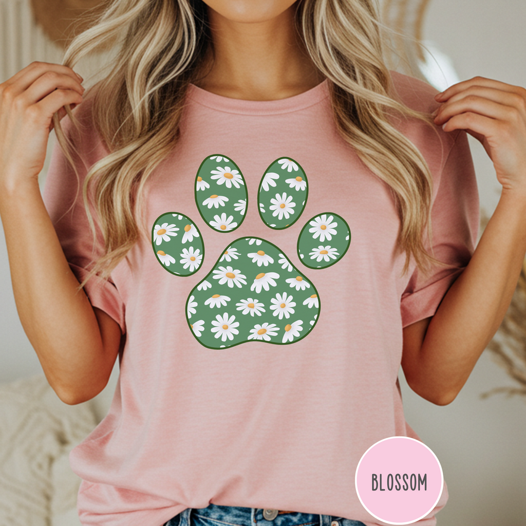 Daisies on Green Dog Paw T-shirt