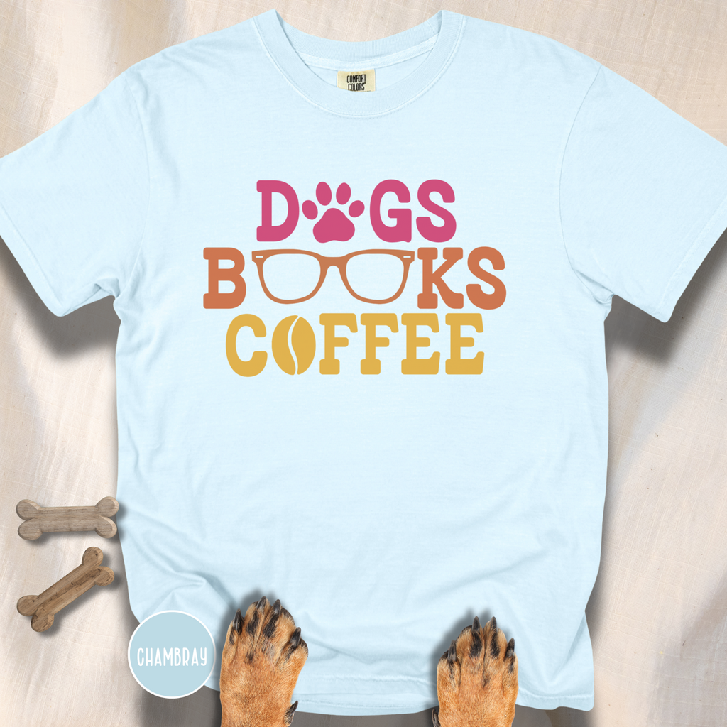 Dogs Books Coffee T-shirt