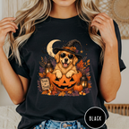 Golden Retriever in a Jack-o-Lantern T-shirt