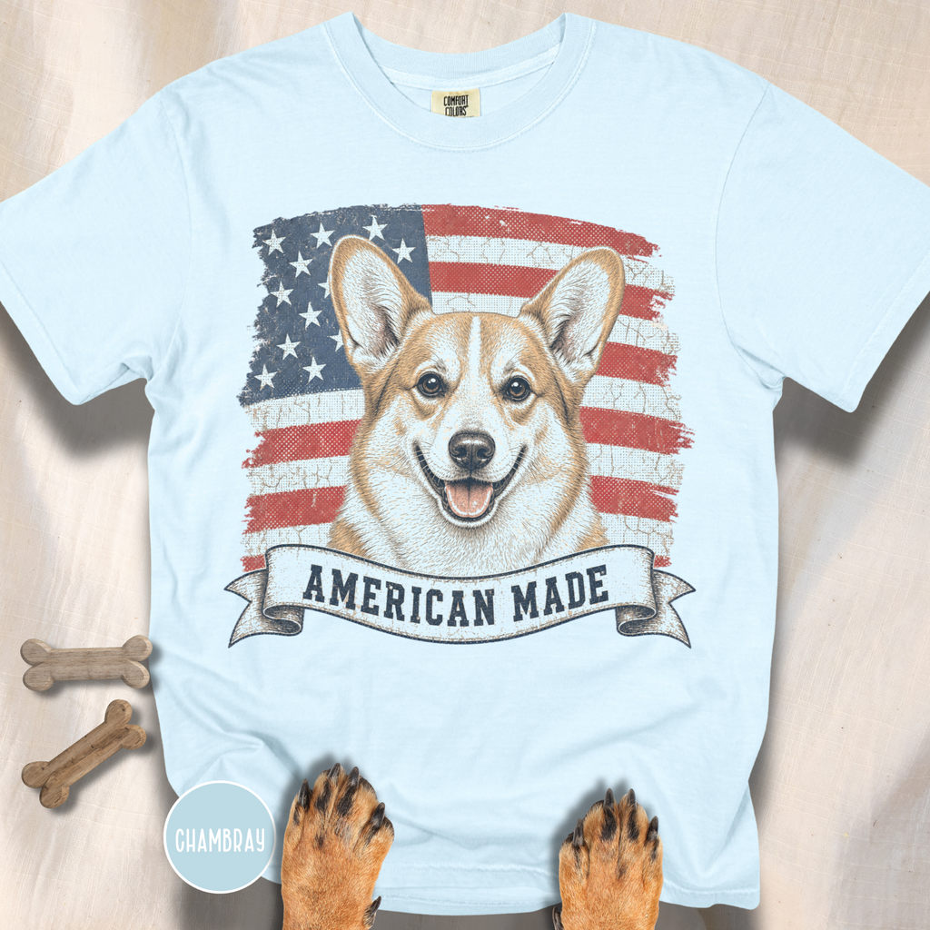 Corgi American Made USA flag T-shirt