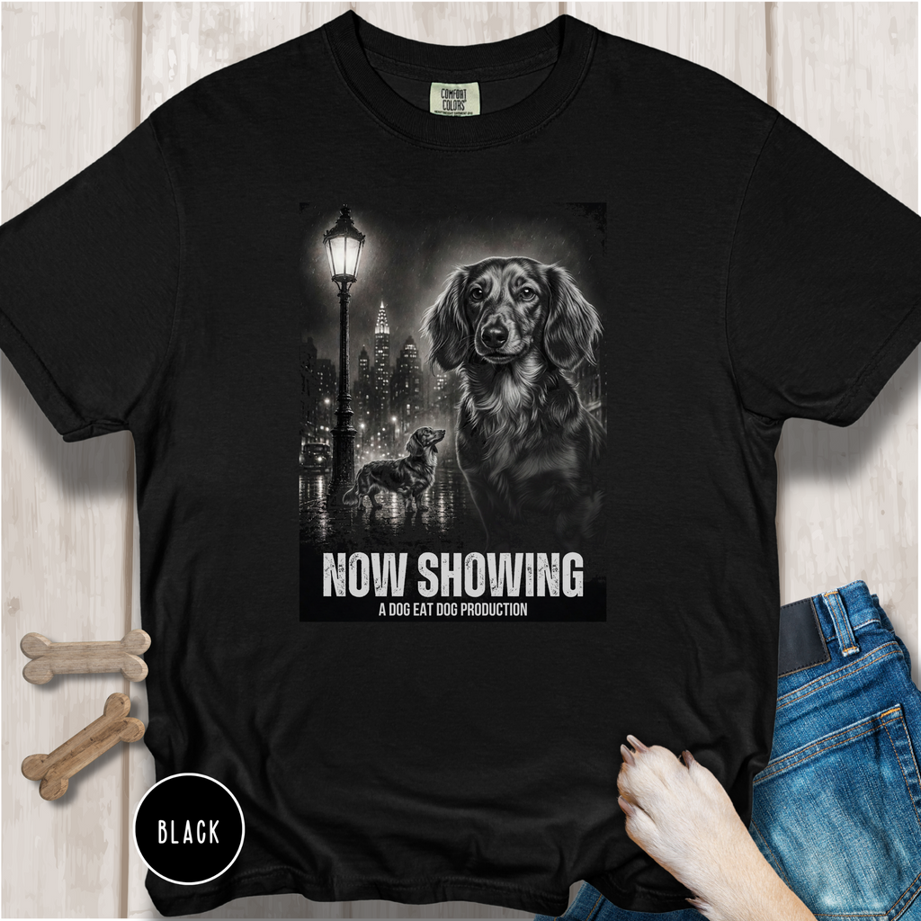 Long-Haired Dachshund Film Noir Movie Poster T-shirt