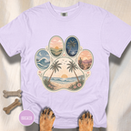 Retro Beach Scene Paw Print T-shirt