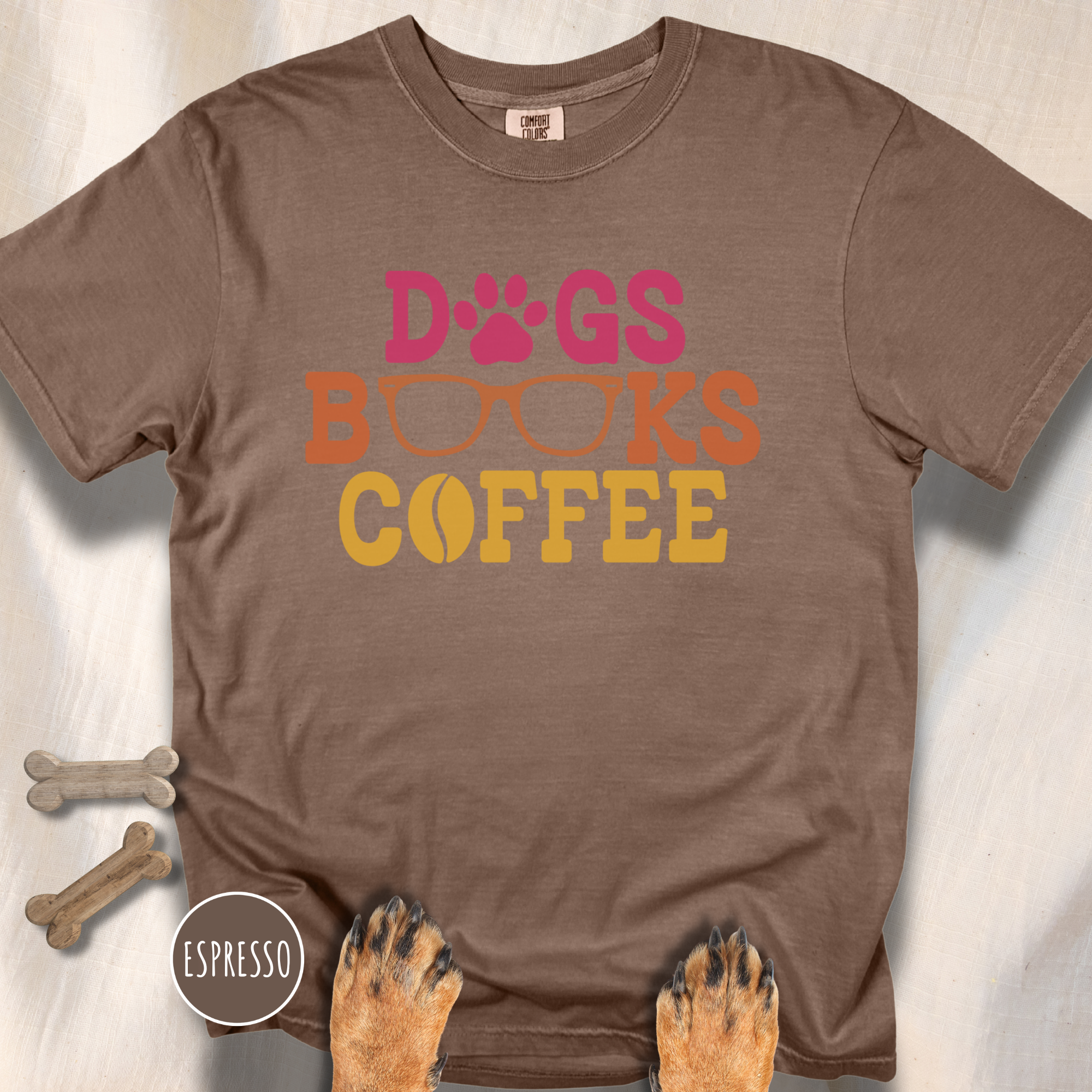 Dogs Books Coffee T-shirt