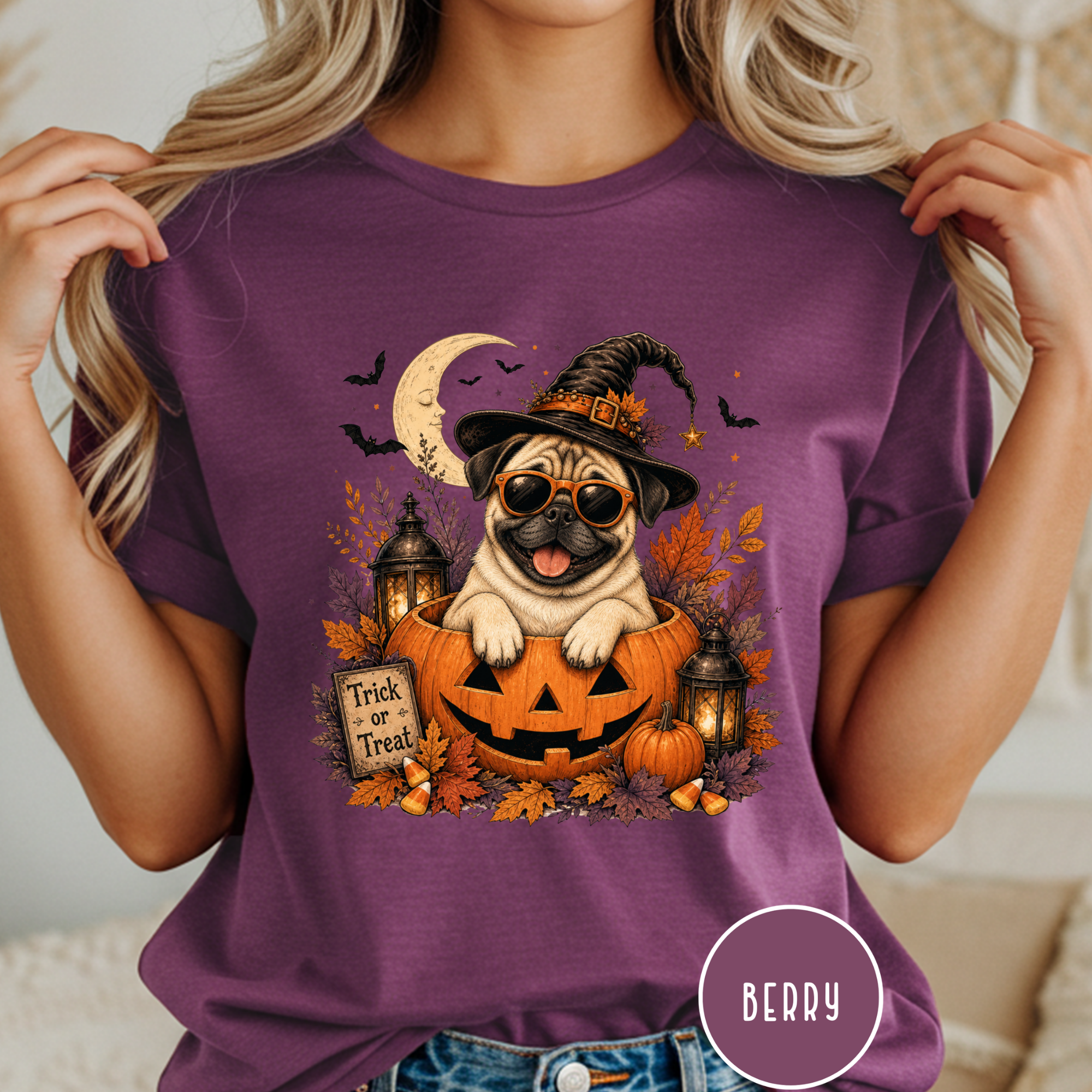 Pug in a Jack-o-Lantern T-shirt