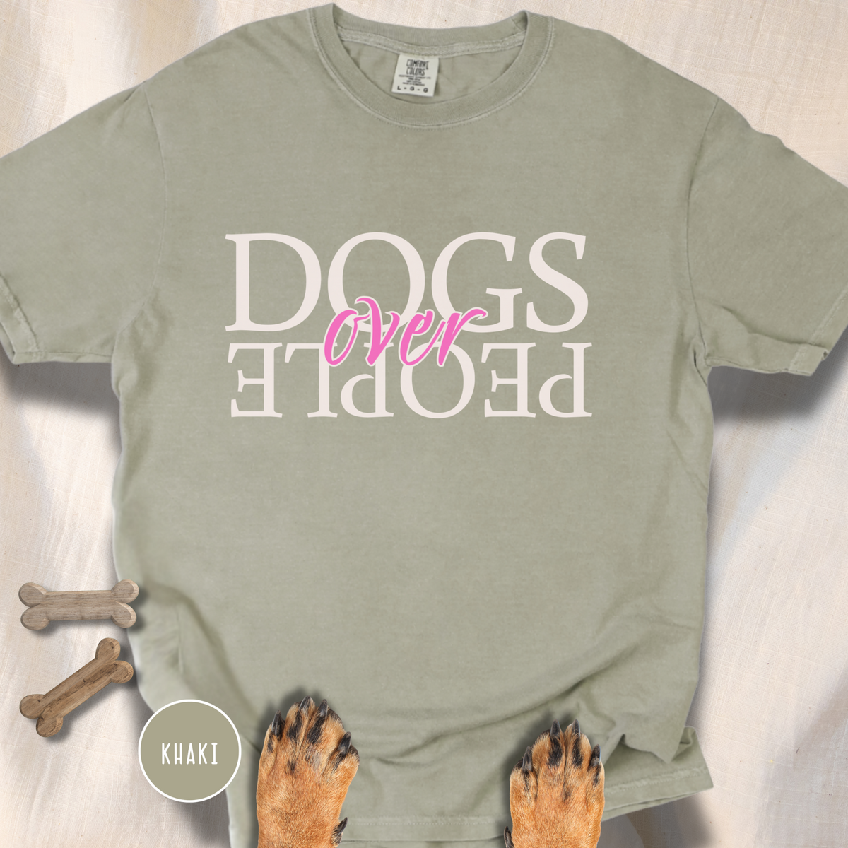Dogs Over People Cream and Pink T-shirt