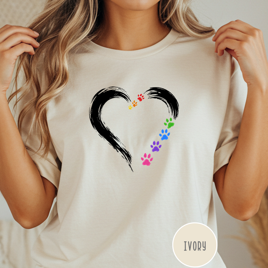 Pride Rainbow Paw Brushstroke Heart T-Shirt