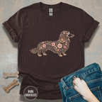 Long Haired Dachshund Floral T-shirt