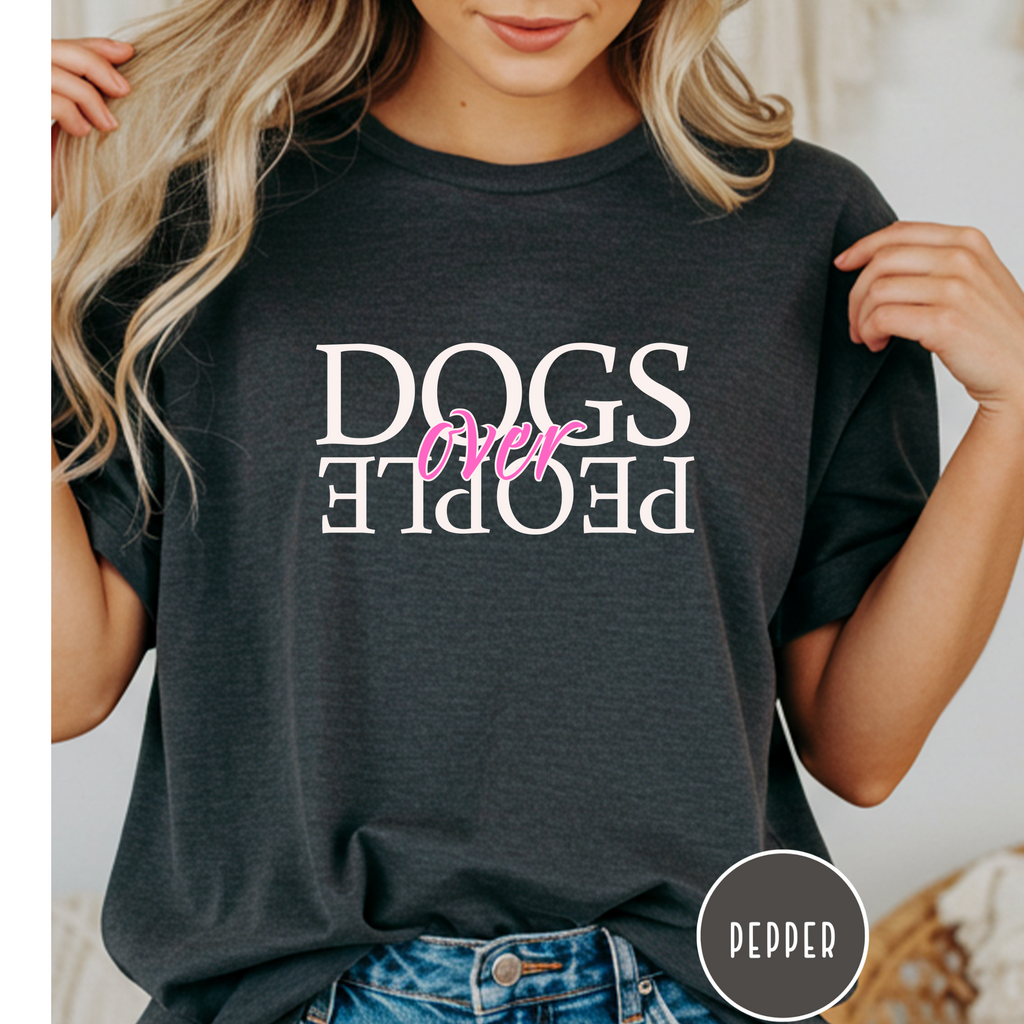 Dogs Over People Cream and Pink T-shirt