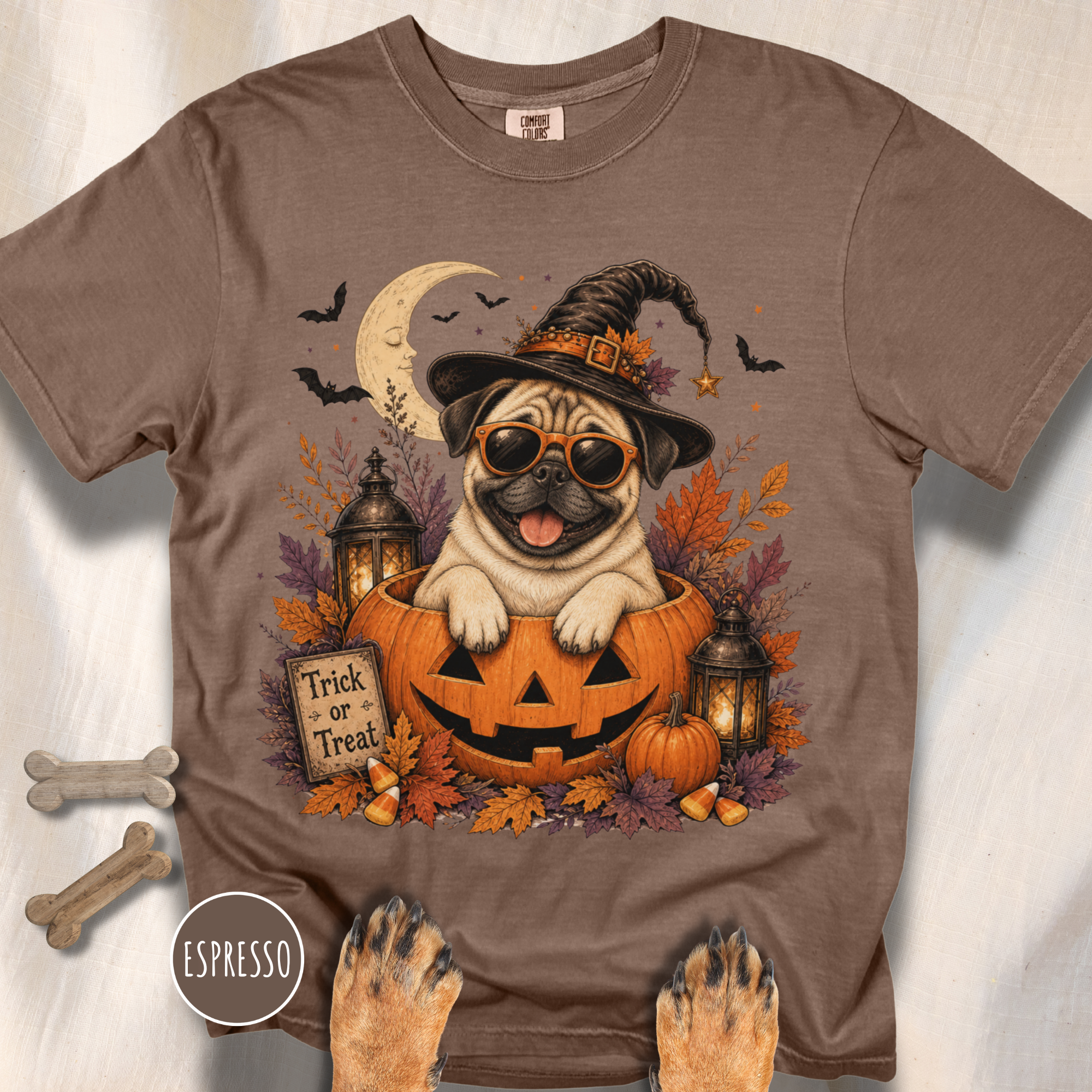 Pug in a Jack-o-Lantern T-shirt