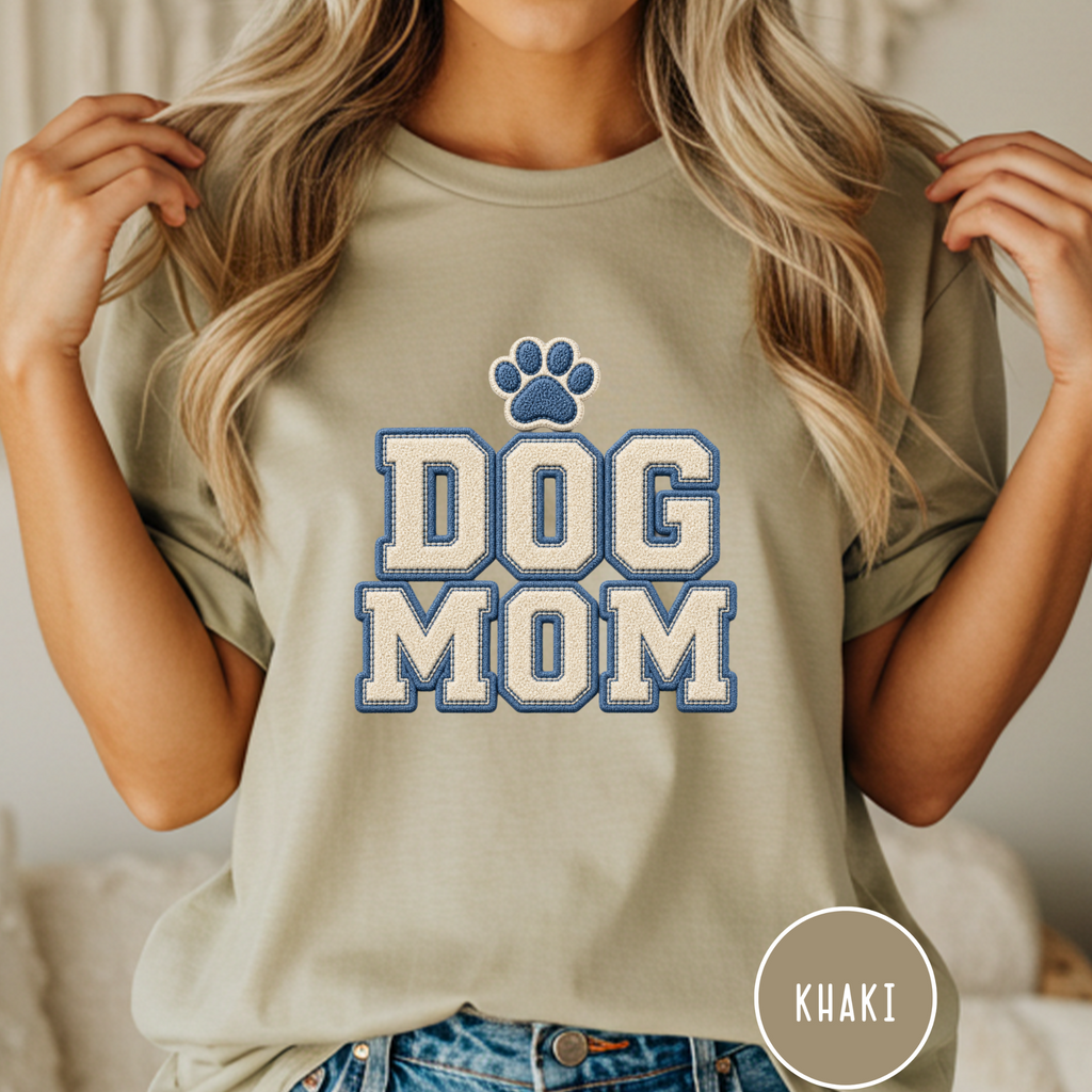 Dog Mom Faux Chenille Varsity T-Shirt