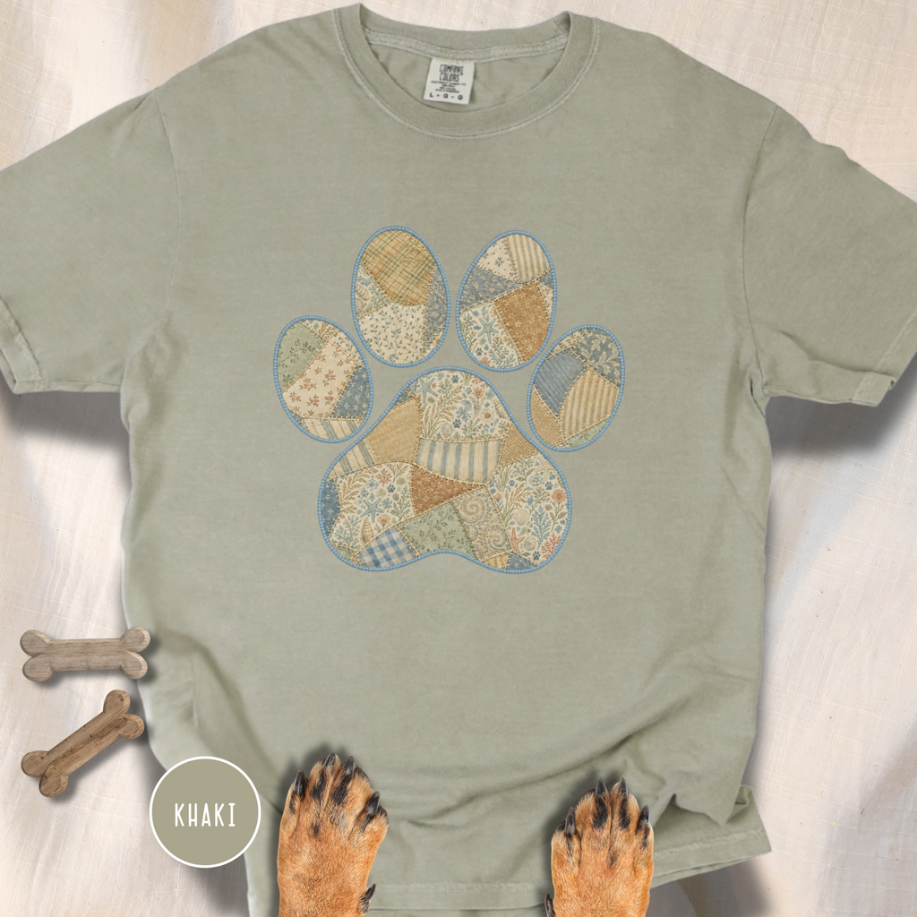 Faux Patchwork Coastal Seashore Dog Paw T-Shirt