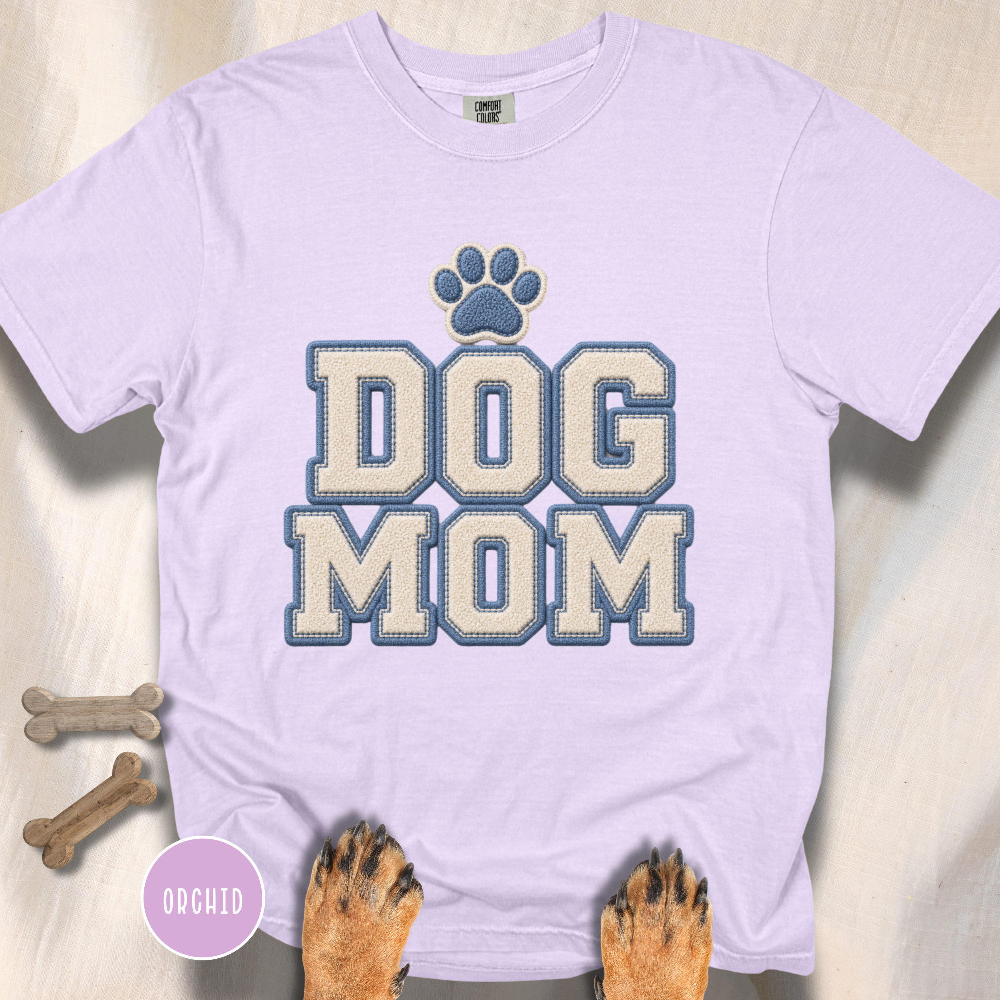 Dog Mom Faux Chenille Varsity T-Shirt