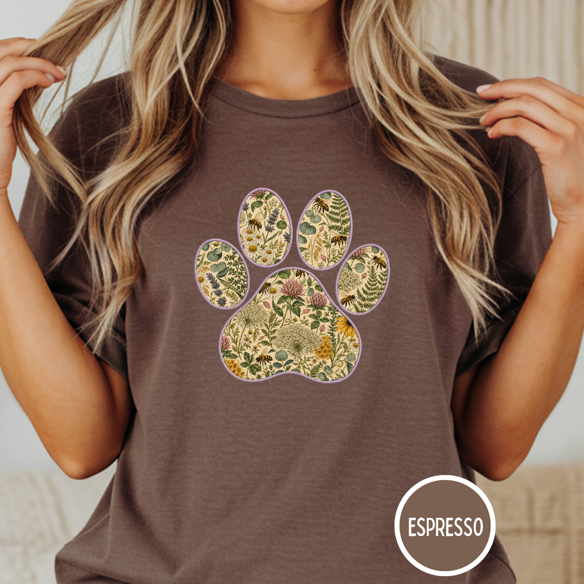 Honey Bee Vintage Botanical Dog Paw T-Shirt