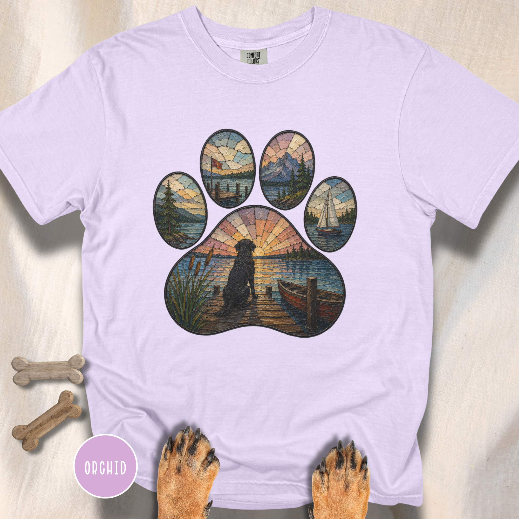 Sail Away Stained Glass Paw Print T-shirt