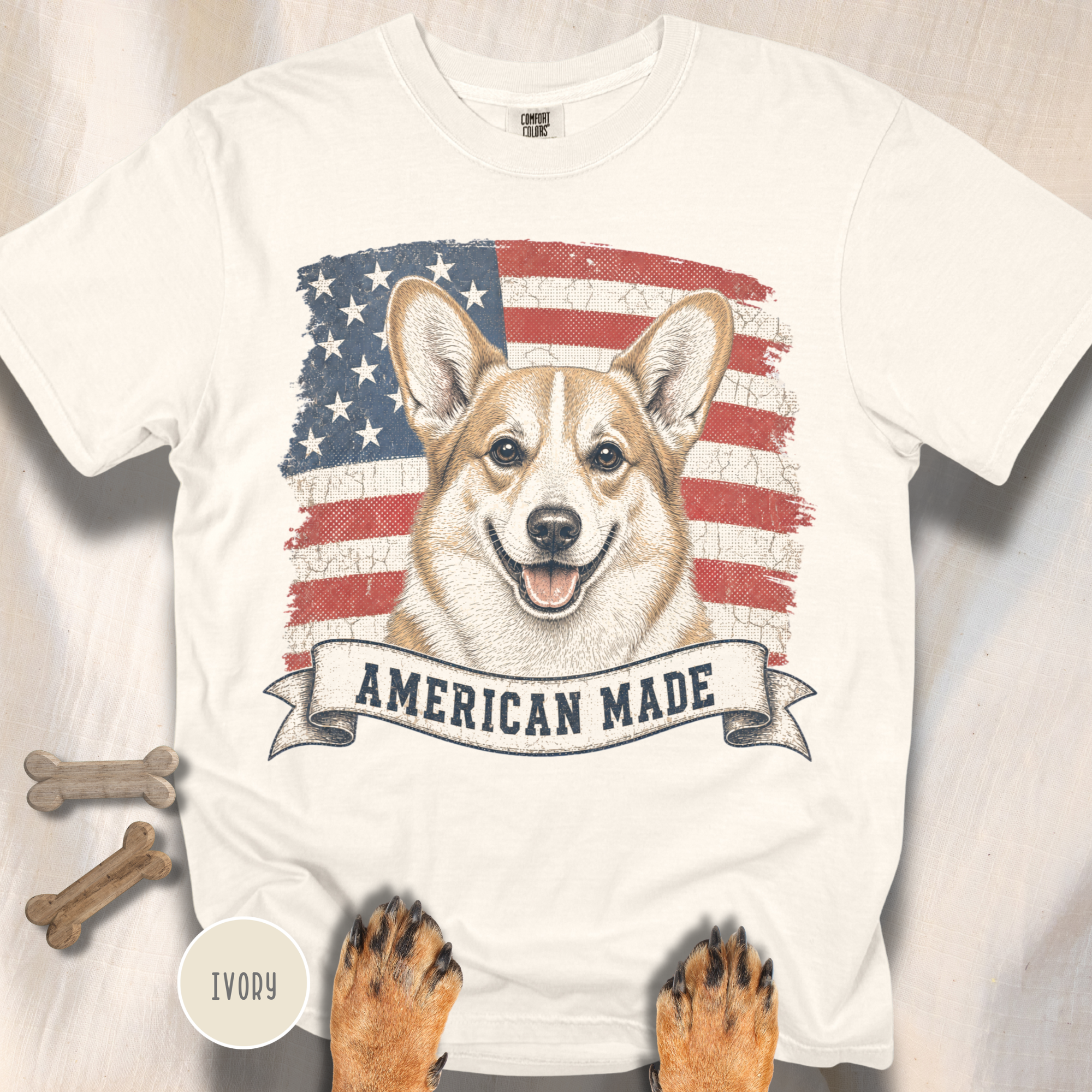 Corgi American Made USA flag T-shirt