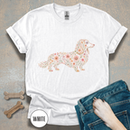 Long Haired Dachshund Floral T-shirt