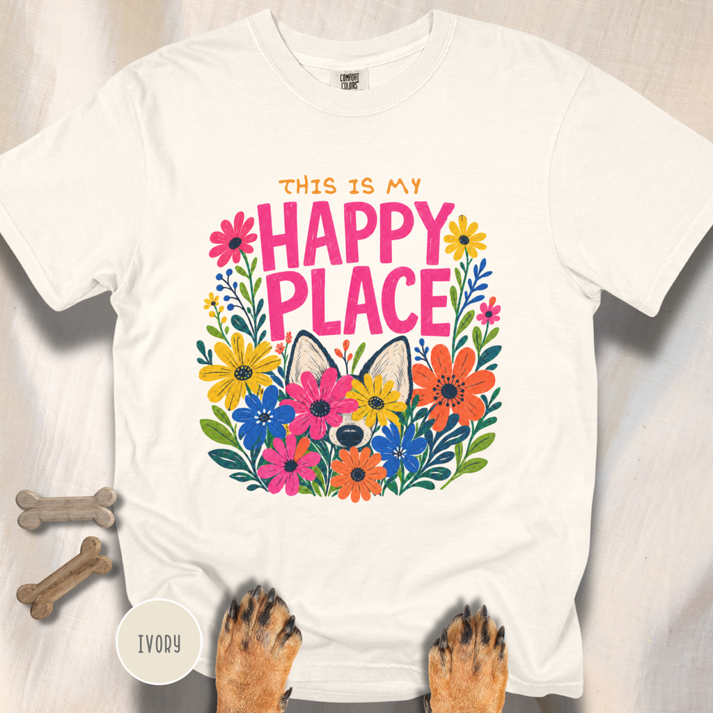 Dog in the Garden Happy Place T-shirt