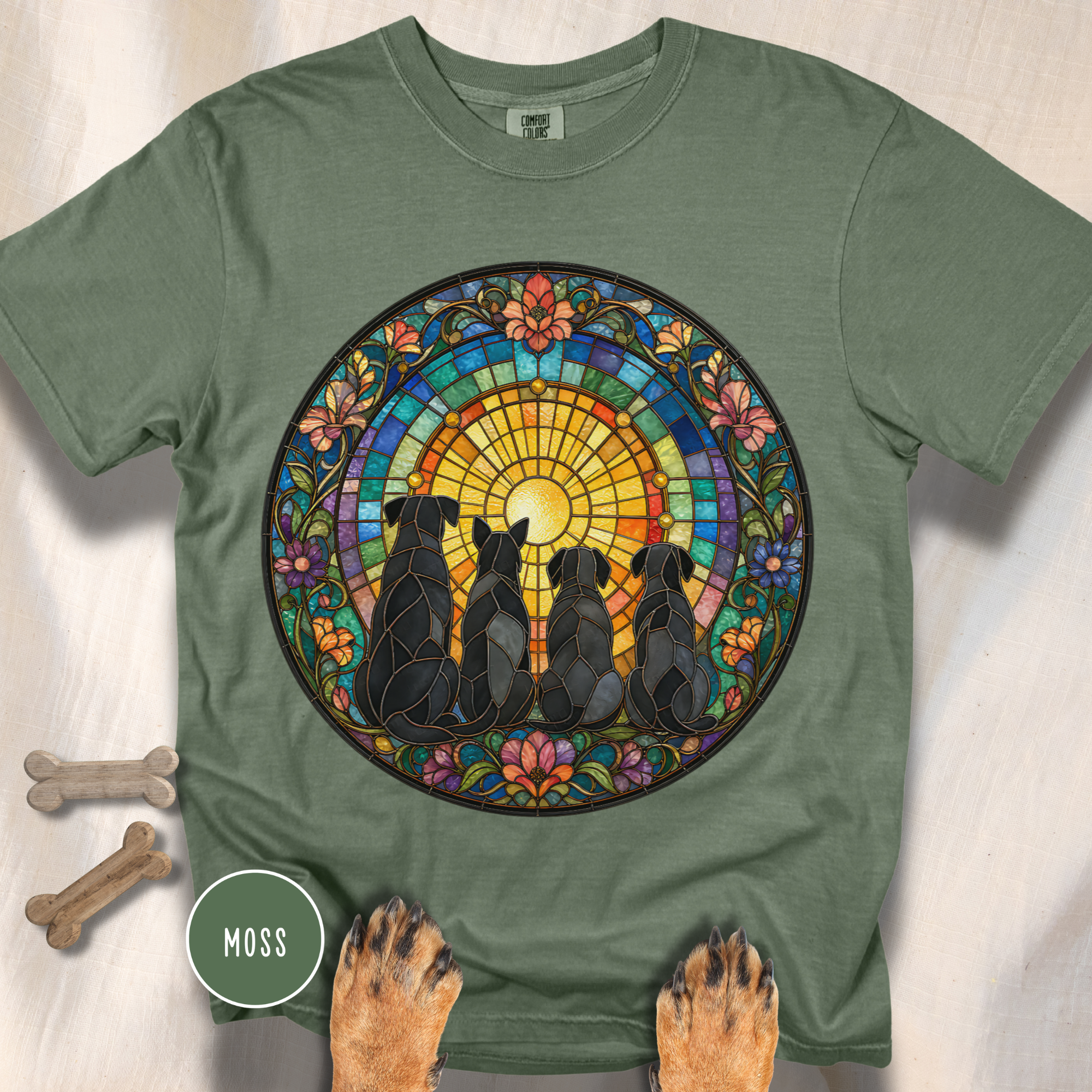 All The Dogs Victorian Stained Glass T-shirt