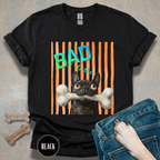 Bad to the Bone French Bulldog T-Shirt. Orange stripes