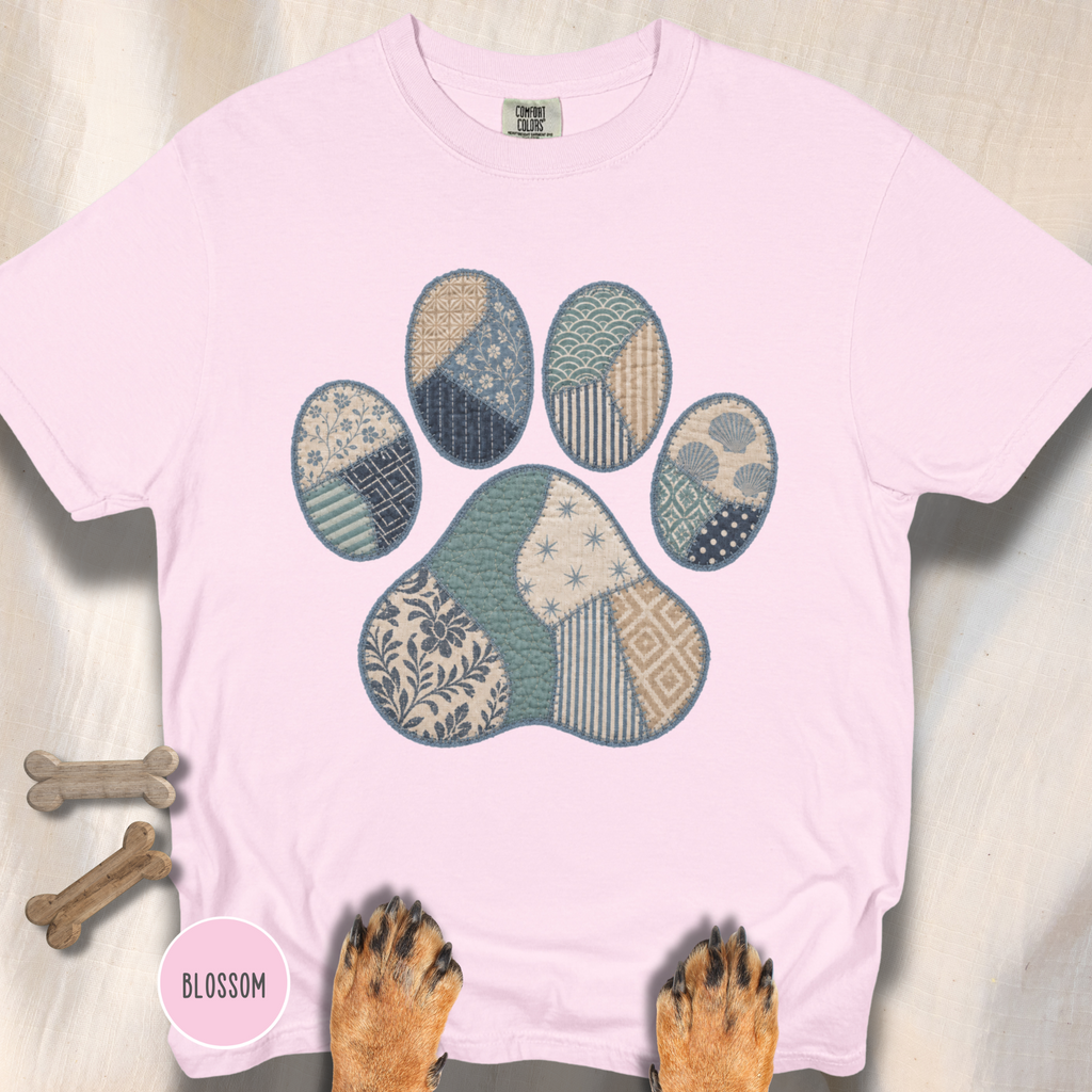 Faux Patchwork Coastal Dog Paw T-shirt