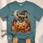 French Bull Dog in a Jack-o-Lantern T-shirt