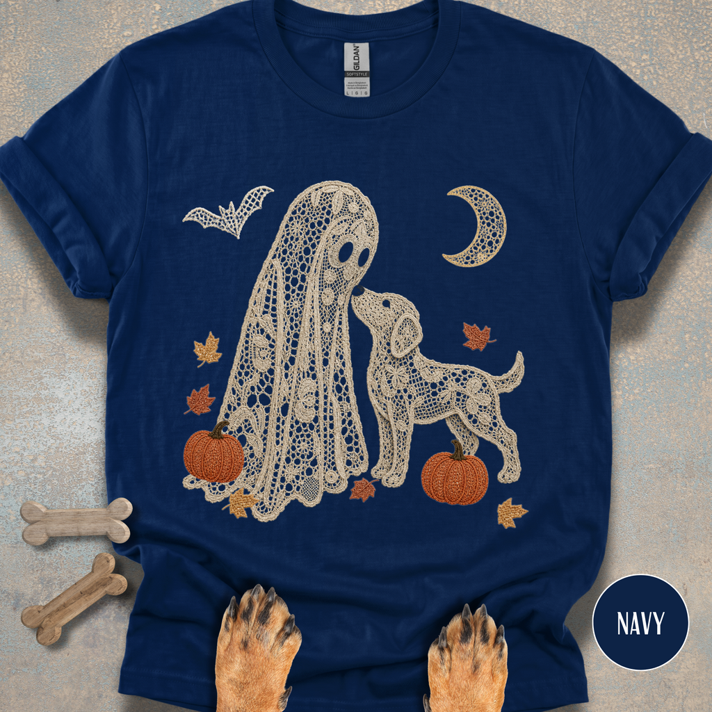 Faux Lace Ghost and Dog in the Fall T-shirt