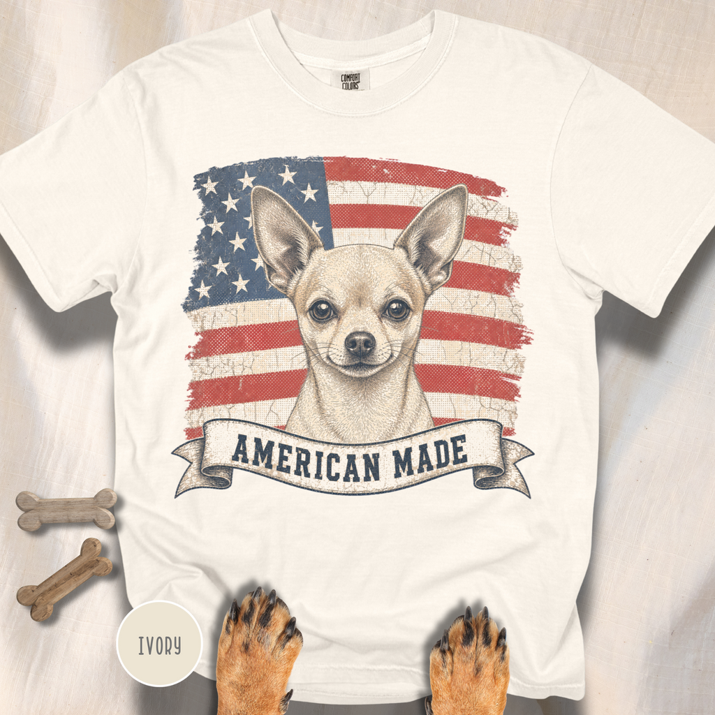 Chihuahua American Made USA flag T-shirt