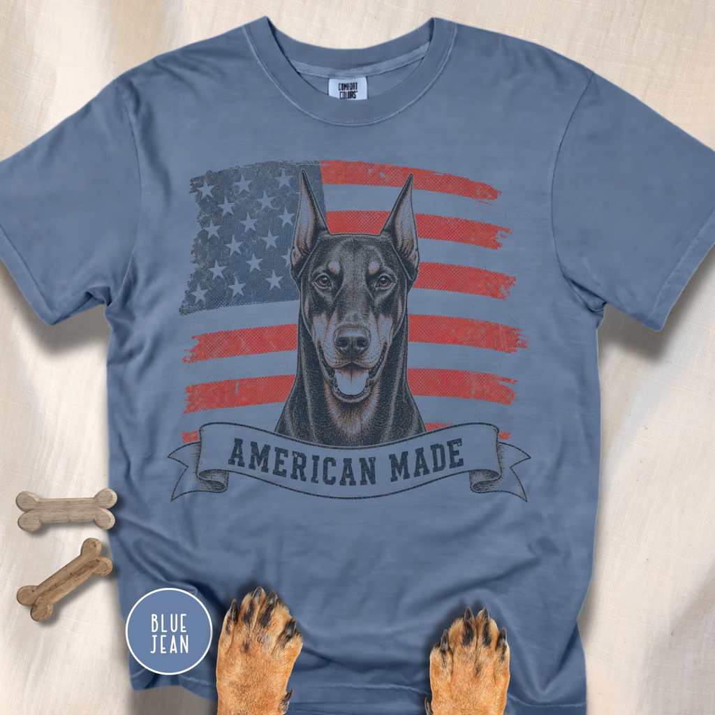 Doberman American Made USA flag T-shirt