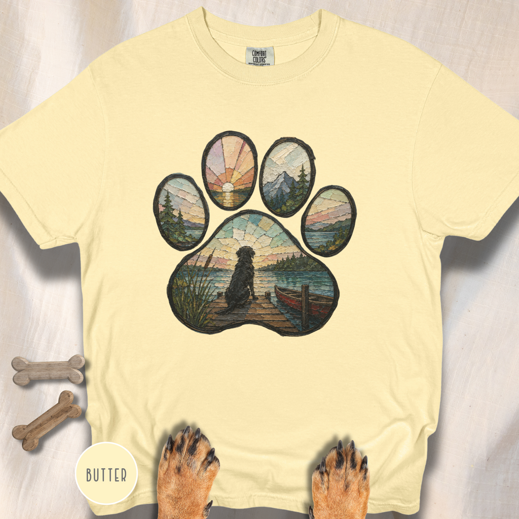 Lake Life Stained Glass Paw Print T-shirt