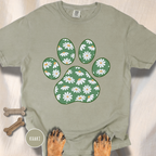 Daisies on Green Dog Paw T-shirt