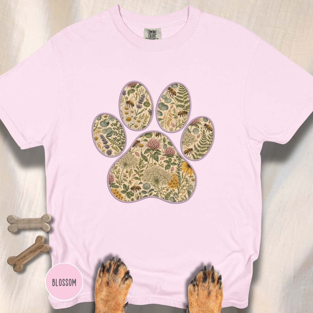 Honey Bee Vintage Botanical Dog Paw T-Shirt