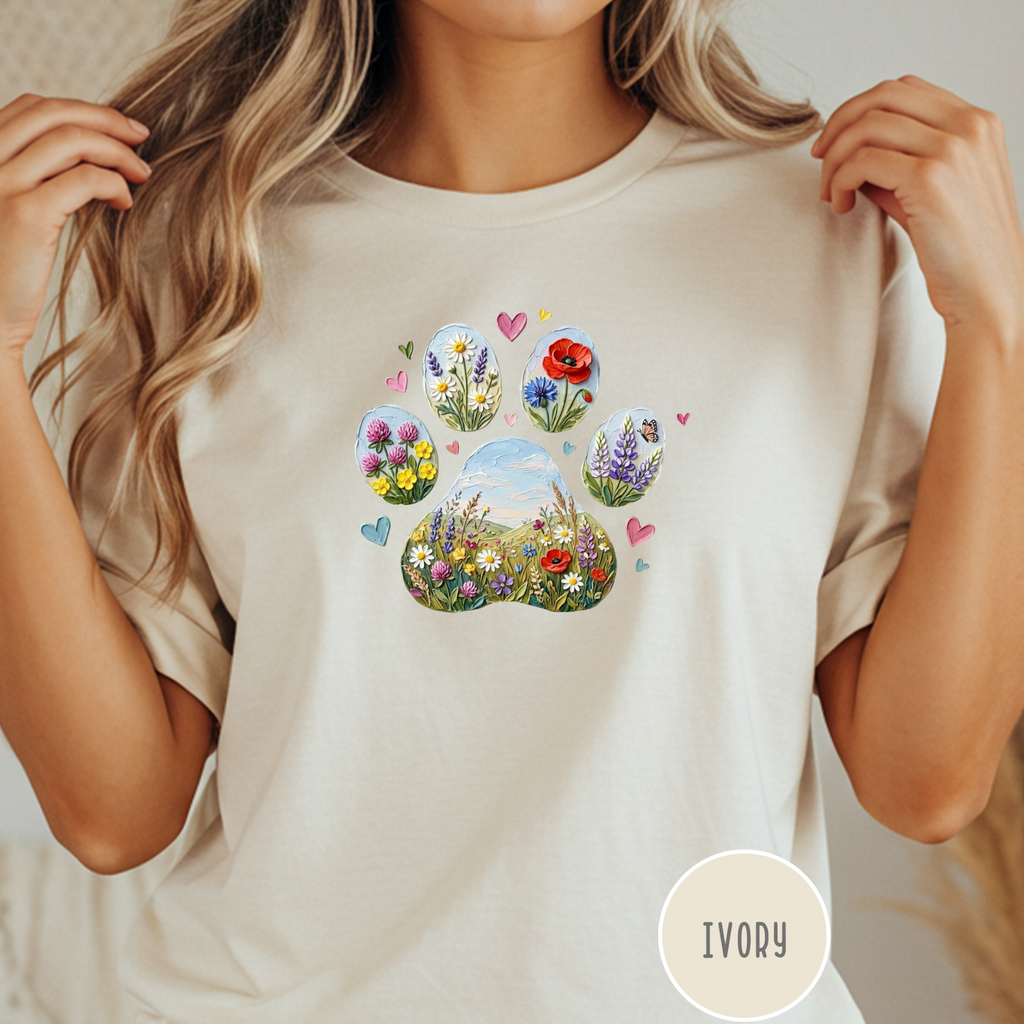 Meadow of Wildflowers Dog Paw T-Shirt