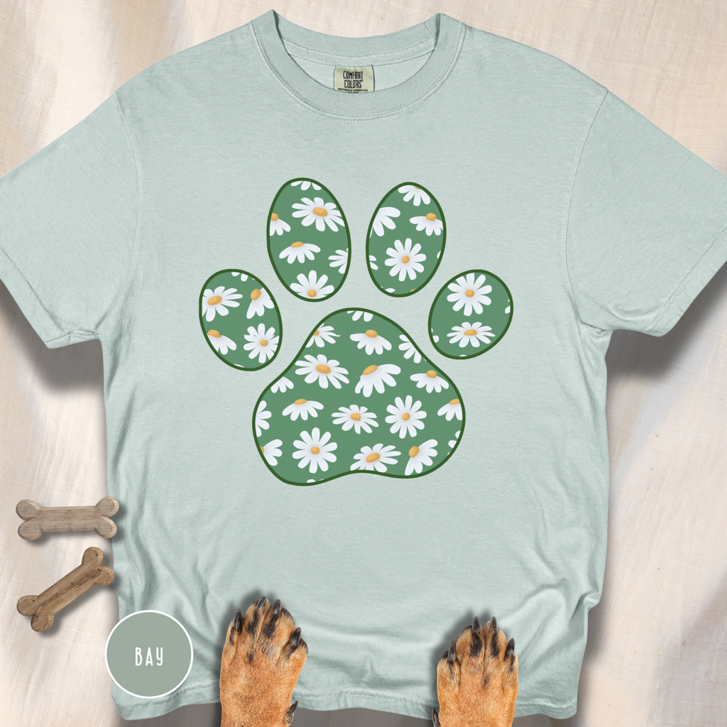 Daisies on Green Dog Paw T-shirt