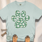 Daisies on Green Dog Paw T-shirt