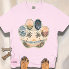 Retro Beach Scene Paw Print T-shirt