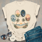 Retro Beach Scene Paw Print T-shirt