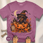 Dachshund in a Jack-o-Lantern T-shirt