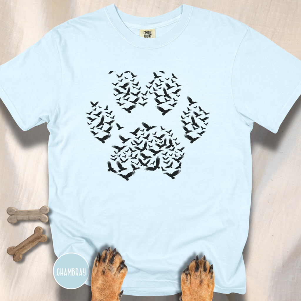 Murder of Crows in Flight Dog Paw T-shirt