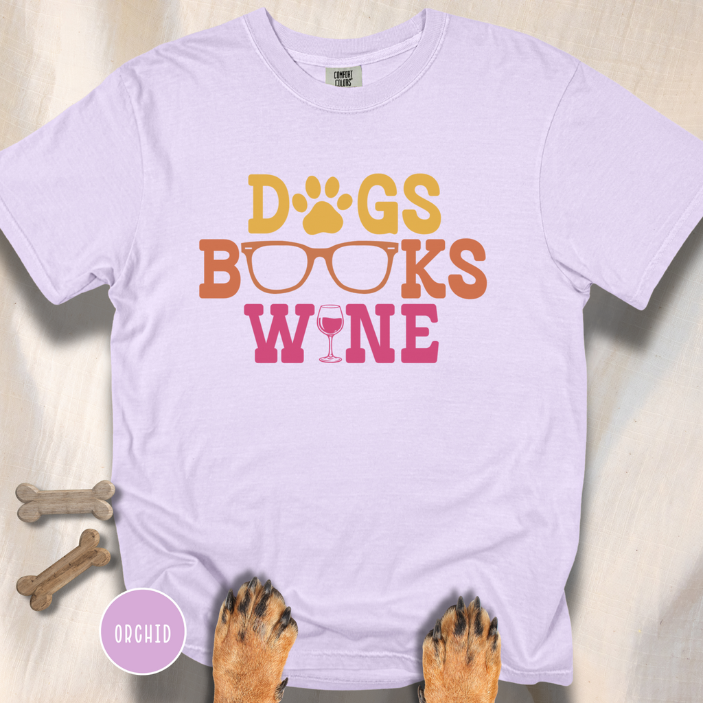 Dogs Books Wine T-shirt