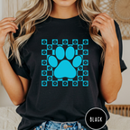 Retro Daisy Grid Paw Print T-shirt
