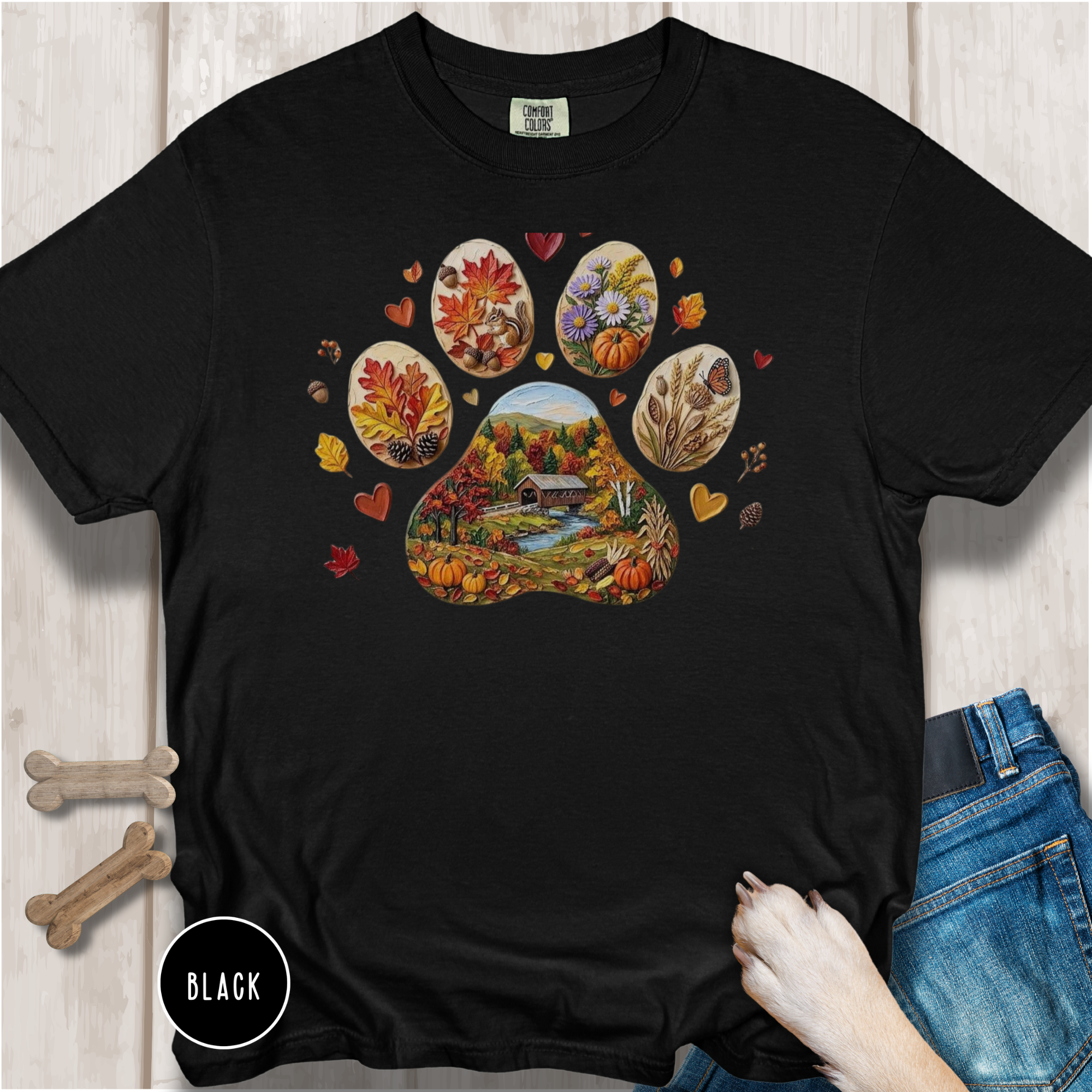 Fall in New England Dog Paw T-shirt