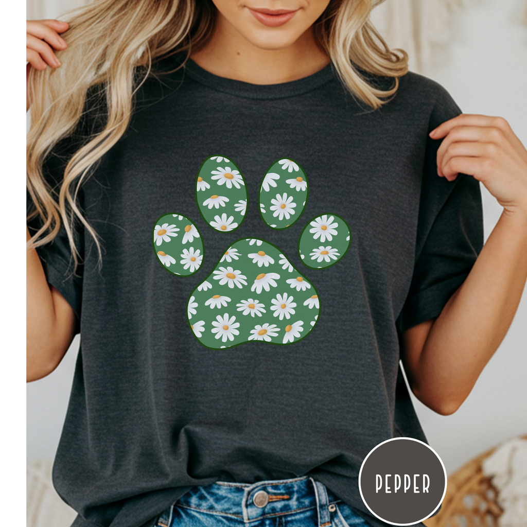 Daisies on Green Dog Paw T-shirt