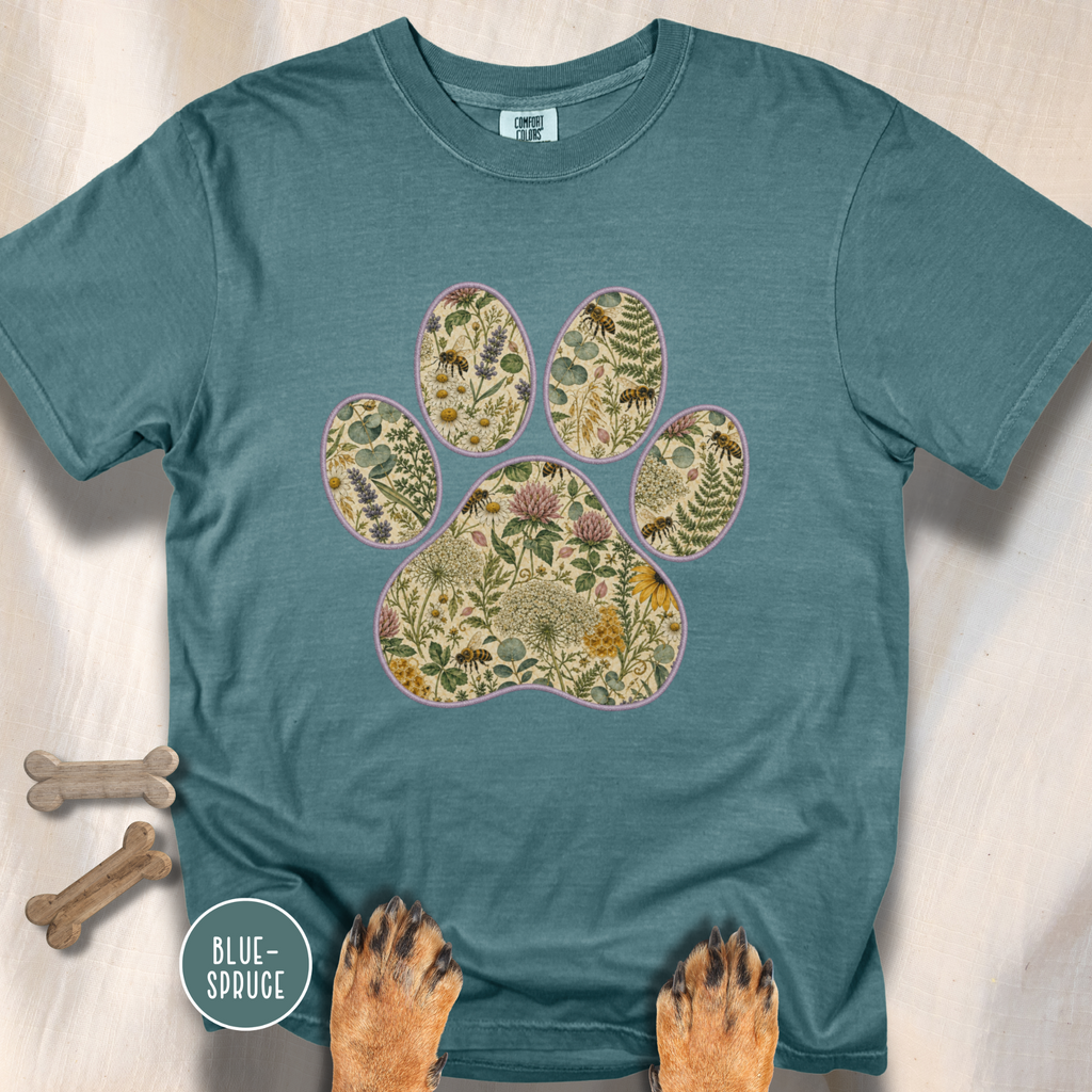 Honey Bee Vintage Botanical Dog Paw T-Shirt