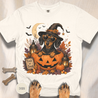 Dachshund in a Jack-o-Lantern T-shirt