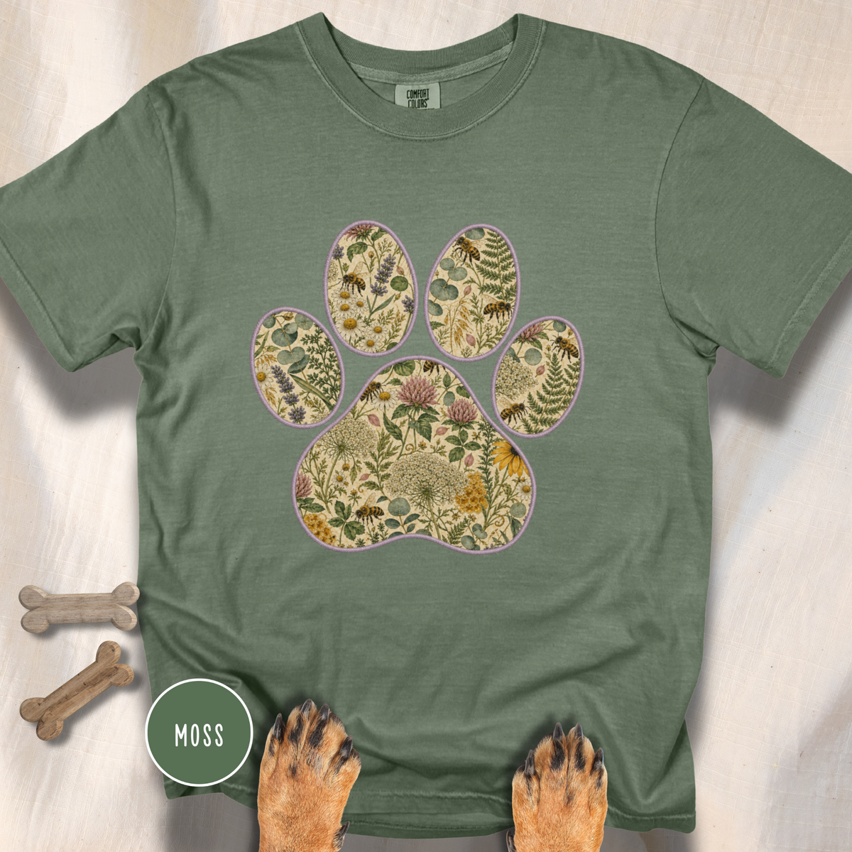 Honey Bee Vintage Botanical Dog Paw T-Shirt