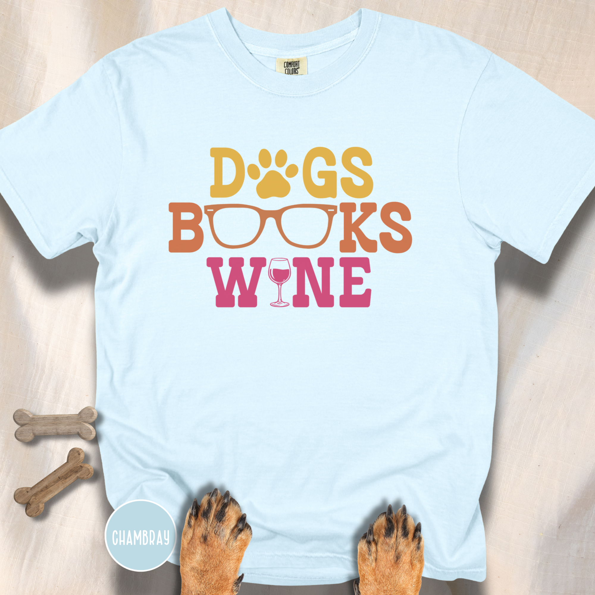 Dogs Books Wine T-shirt