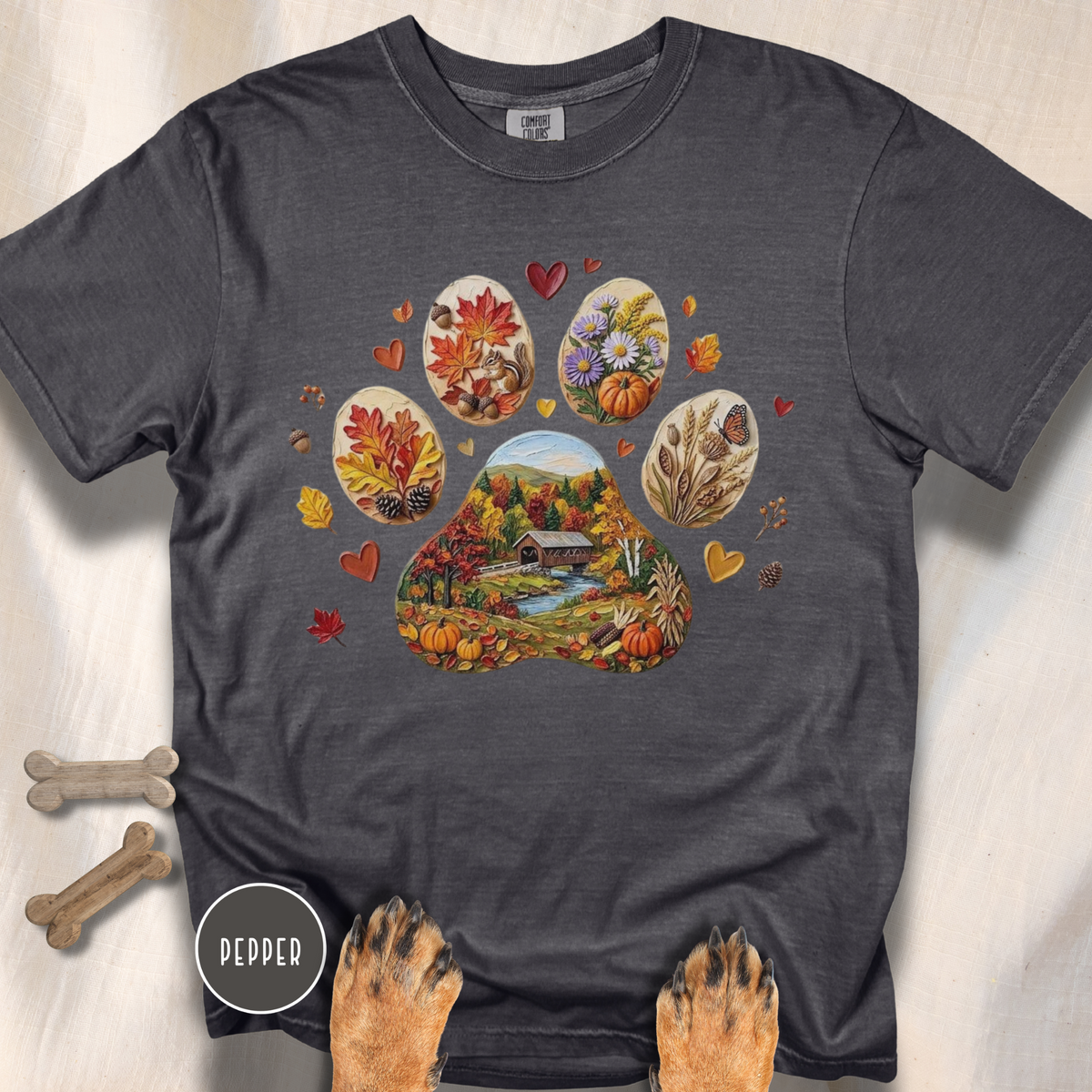 Fall in New England Dog Paw T-shirt