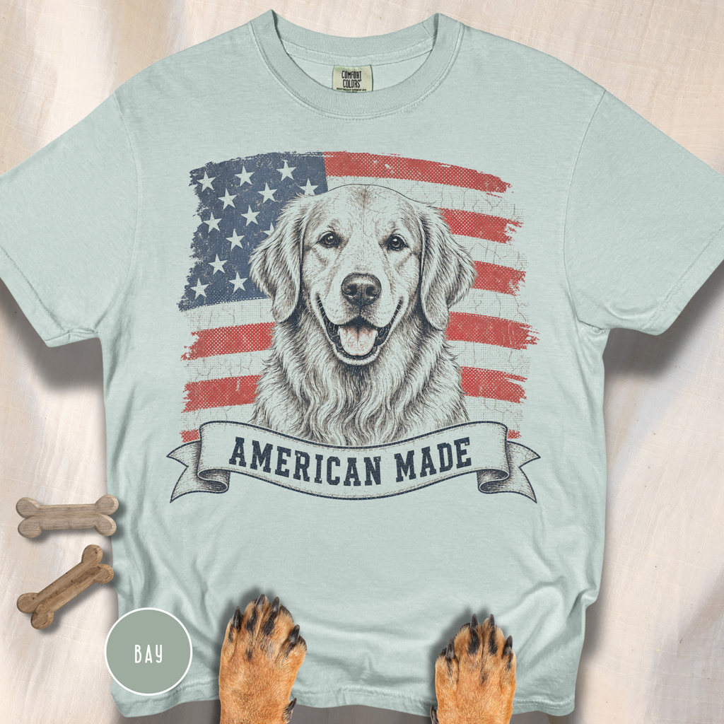 Golden Retriever American Made USA flag T-shirt