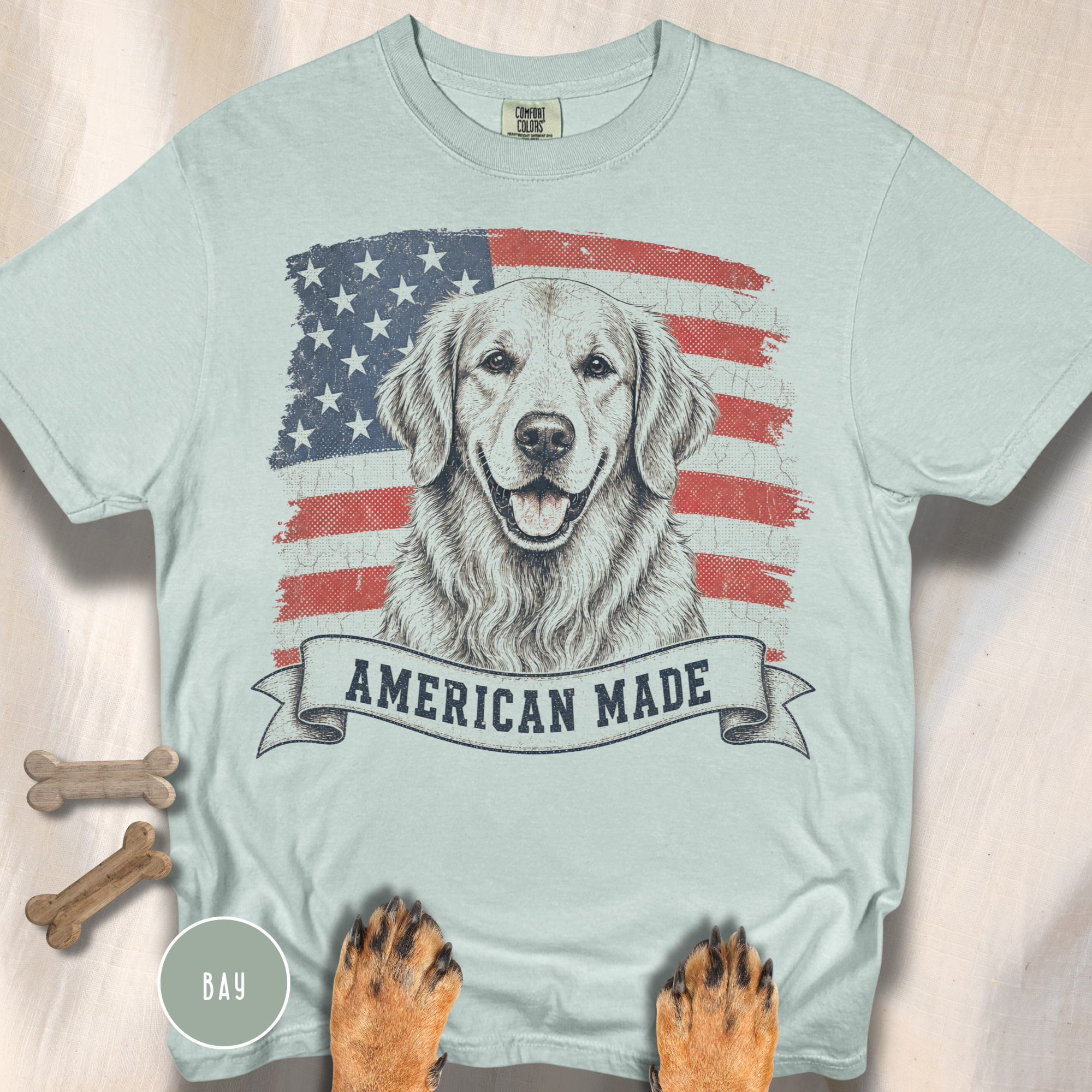 Golden Retriever American Made USA flag T-shirt